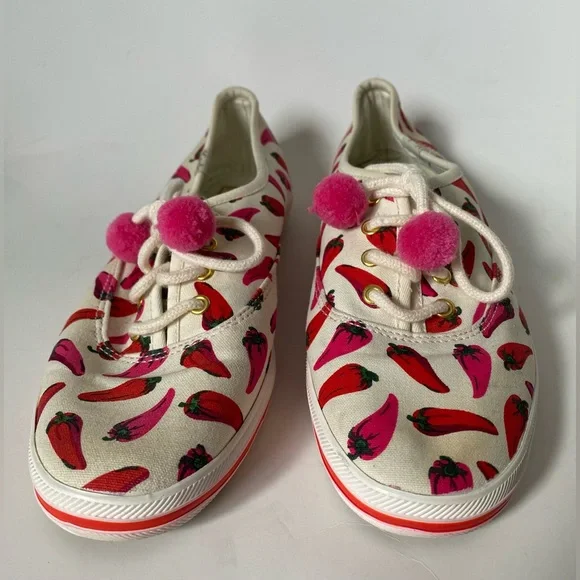 Keds x Kate Spade Chili Pepper Sneakers Size US 6 Spring Summer Pink Pompom - Picture 4 of 9